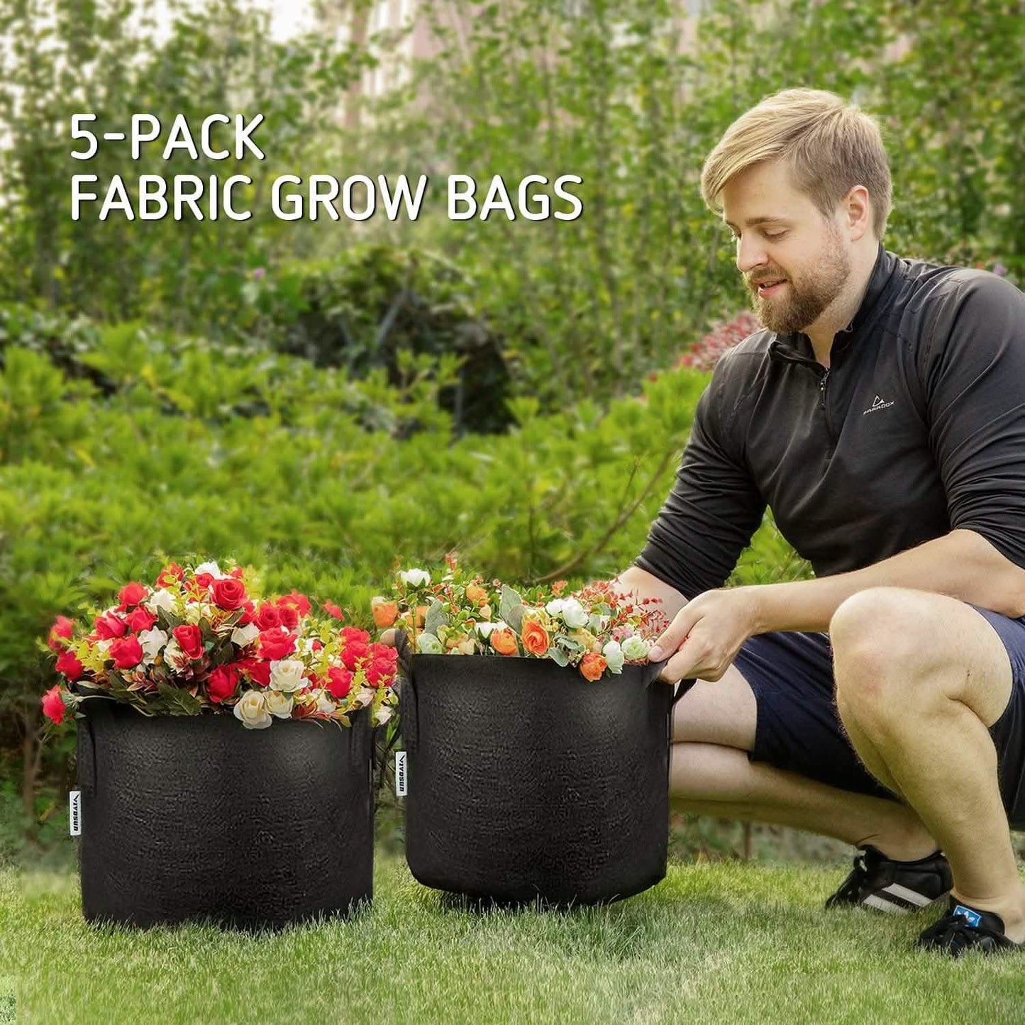 5-Pack Plant Grow Bags – 300g Nonwoven Fabric, Reinforced Handles