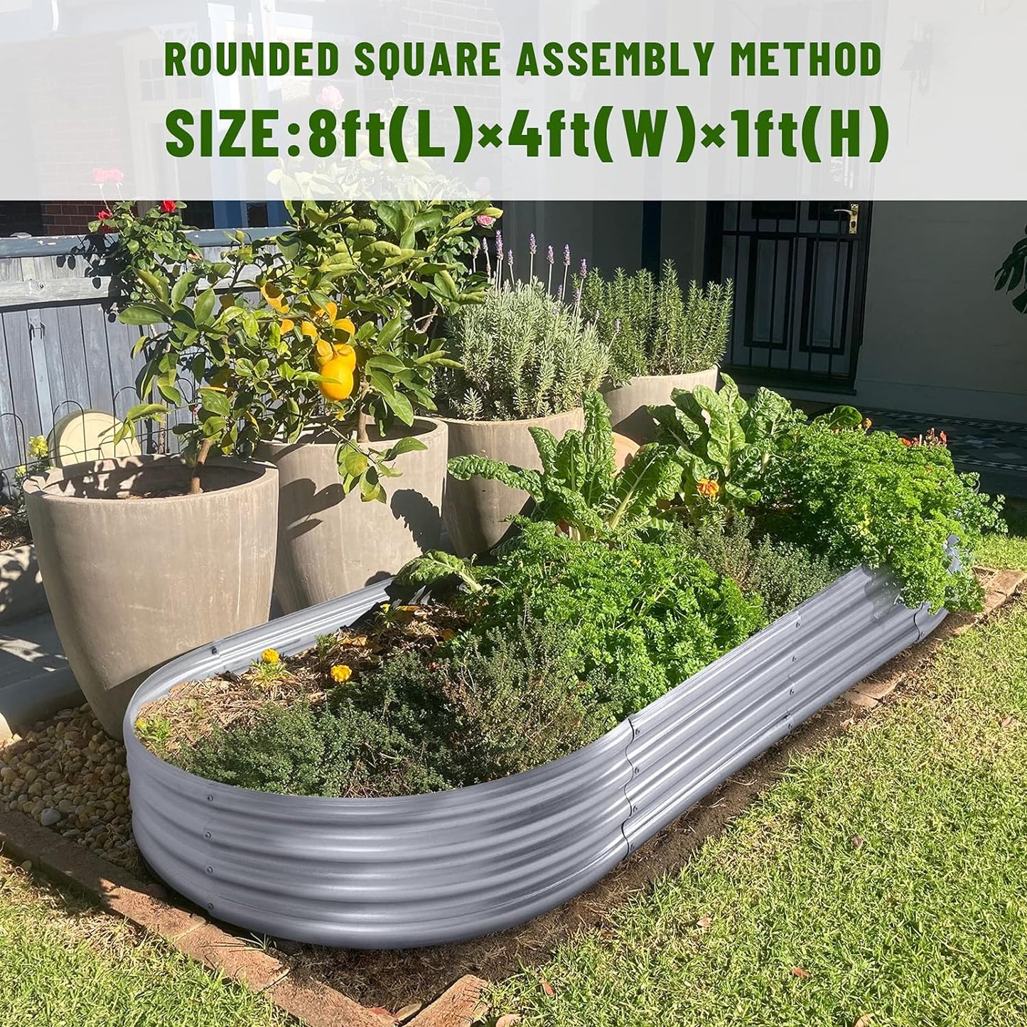 8×4×1 Ft Galvanized Raised Garden Bed Kit,Raised Garden Boxes Outdoor, Oval Metal Raised Garden Beds for Vegetables