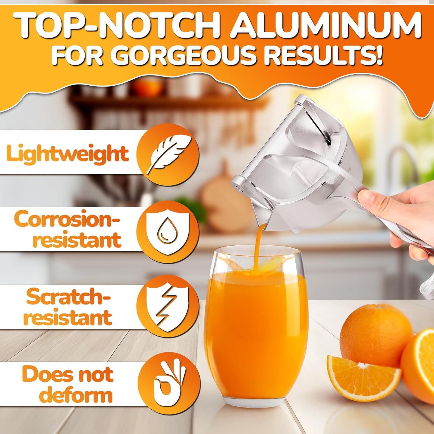 Manual Juicer Hand Press with Ergonomic Heavy Duty Handle – Pour Spout for Mess-Free Pouring, Aluminum Alloy Hand Juicer Squeezer | 0.6 L Bowl – Juice Press for Orange, Lime & 4Th of July Lemonade