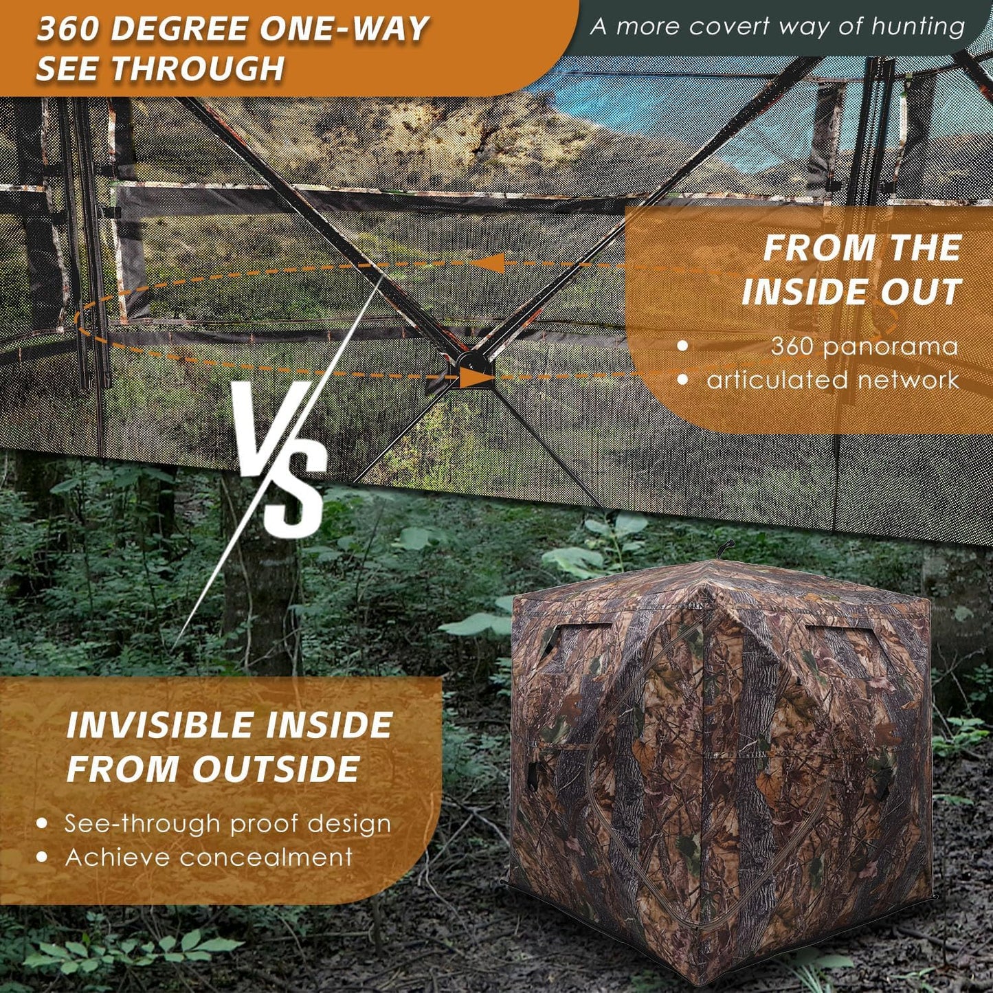 Hunting Blind with Floor Mat, 360 Degree See through Ground Blind with Carrying Bag, 2/3/4 Person Pop up Camouflage Tent Portable Concealed Shelter