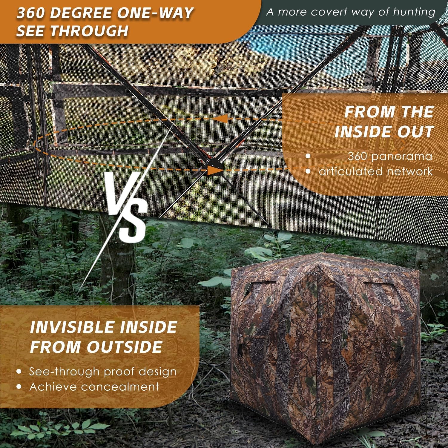 Hunting Blind with Floor Mat, 360 Degree See through Ground Blind with Carrying Bag, 2/3/4 Person Pop up Camouflage Tent Portable Concealed Shelter
