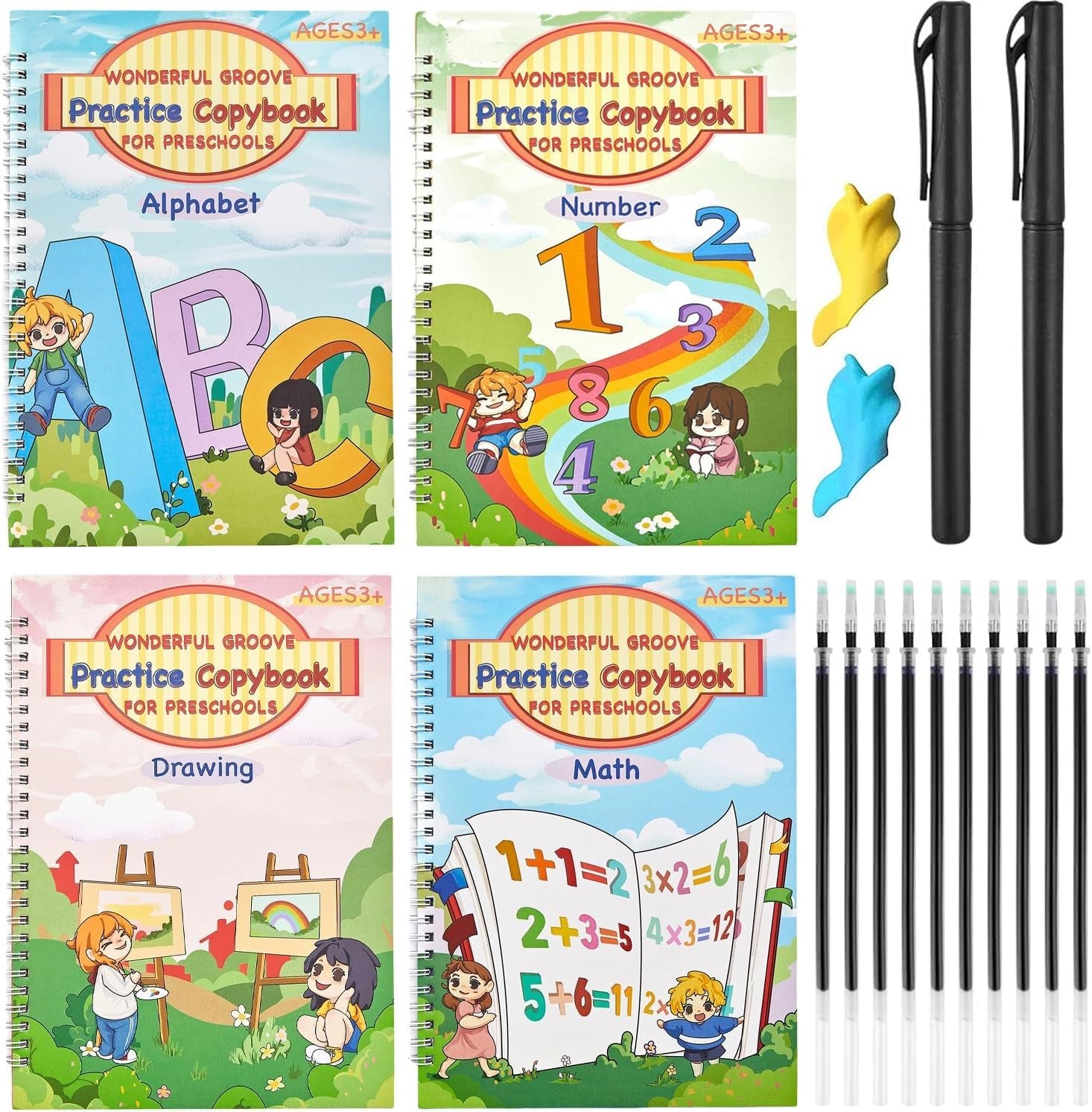 Magic Grooved Writing Practice for Kids Ages 3-8, Reusable Handwriting Practice Books, Preschool Writing Books with Disappearing Ink