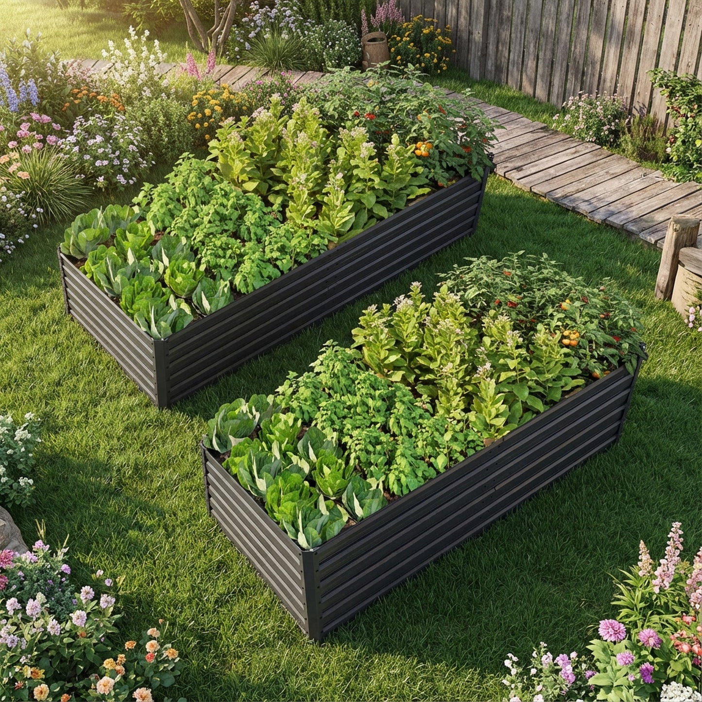 2-Pack Metal Raised Garden Bed Kit – 8×4×2 FT Galvanized Steel Planter Boxes