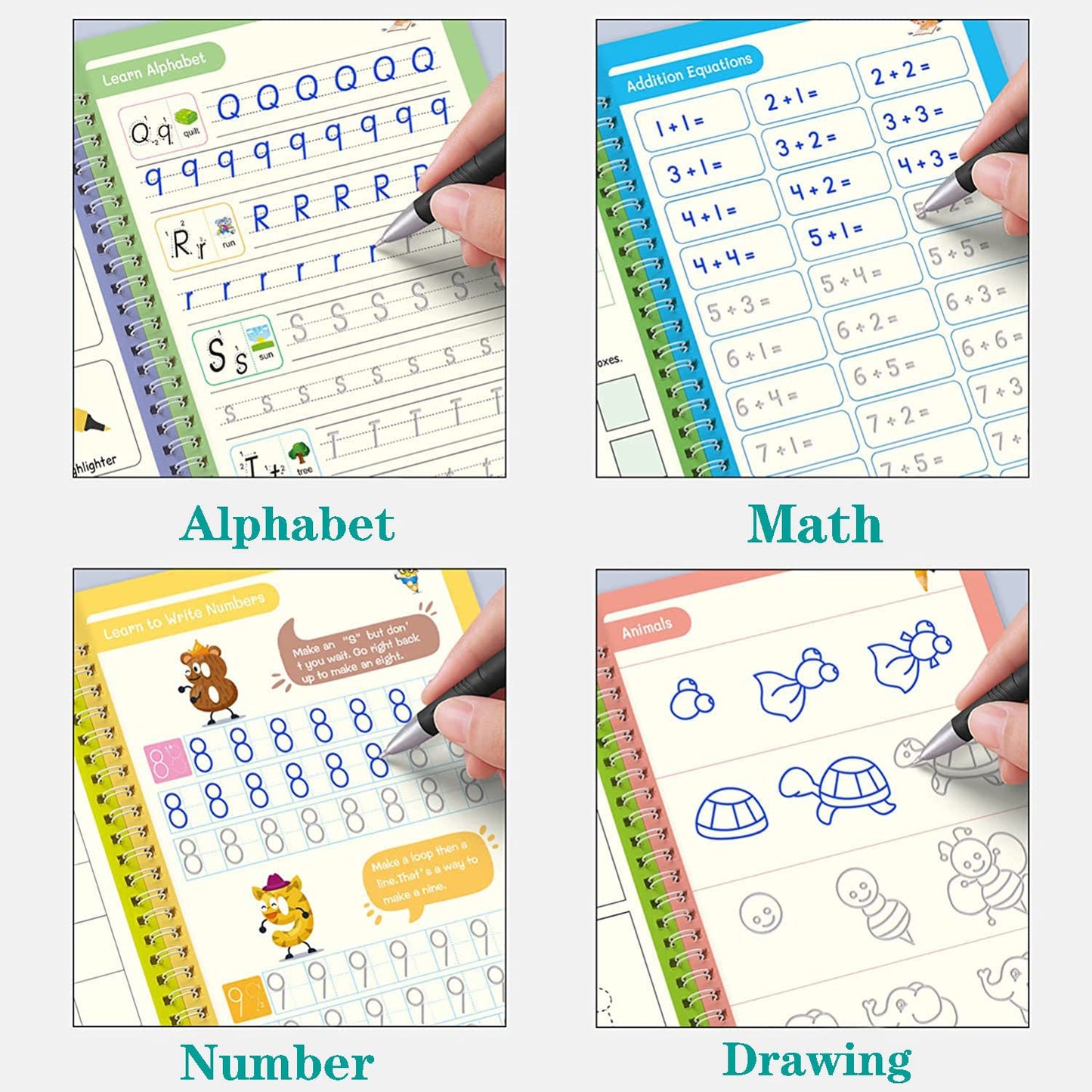 Magic Grooved Writing Practice for Kids Ages 3-8, Reusable Handwriting Practice Books, Preschool Writing Books with Disappearing Ink