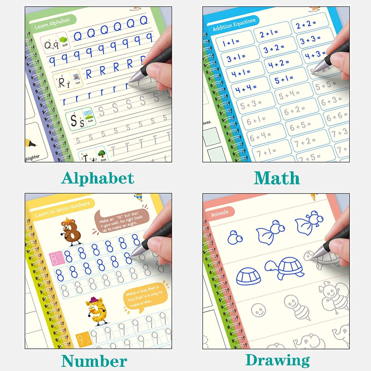 Magic Grooved Writing Practice for Kids Ages 3-8, Reusable Handwriting Practice Books, Preschool Writing Books with Disappearing Ink