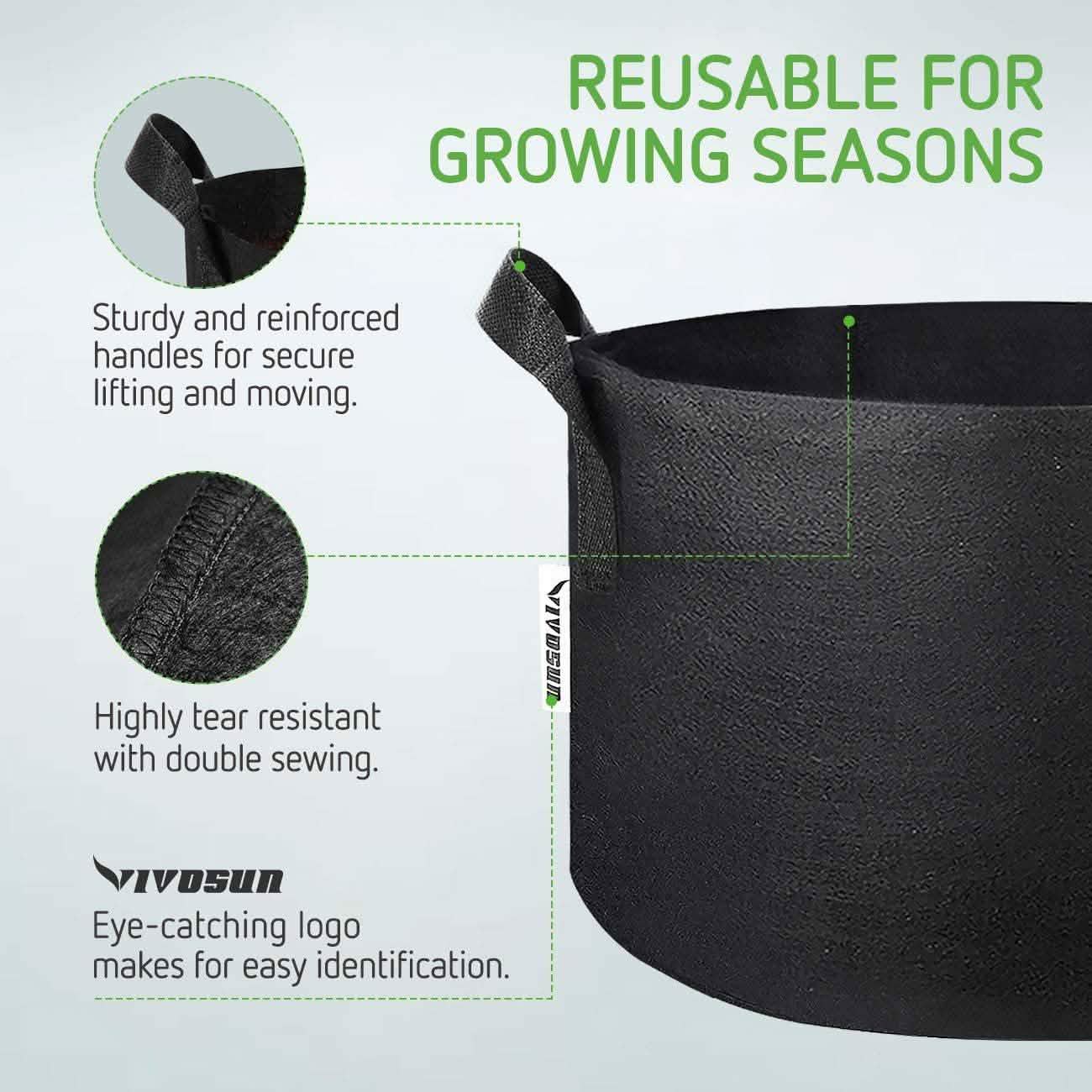5-Pack Plant Grow Bags – 300g Nonwoven Fabric, Reinforced Handles