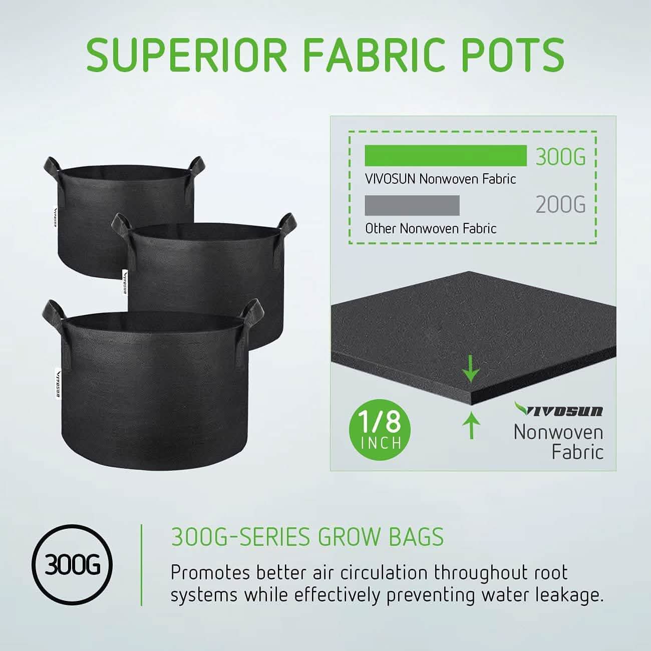 5-Pack Plant Grow Bags – 300g Nonwoven Fabric, Reinforced Handles