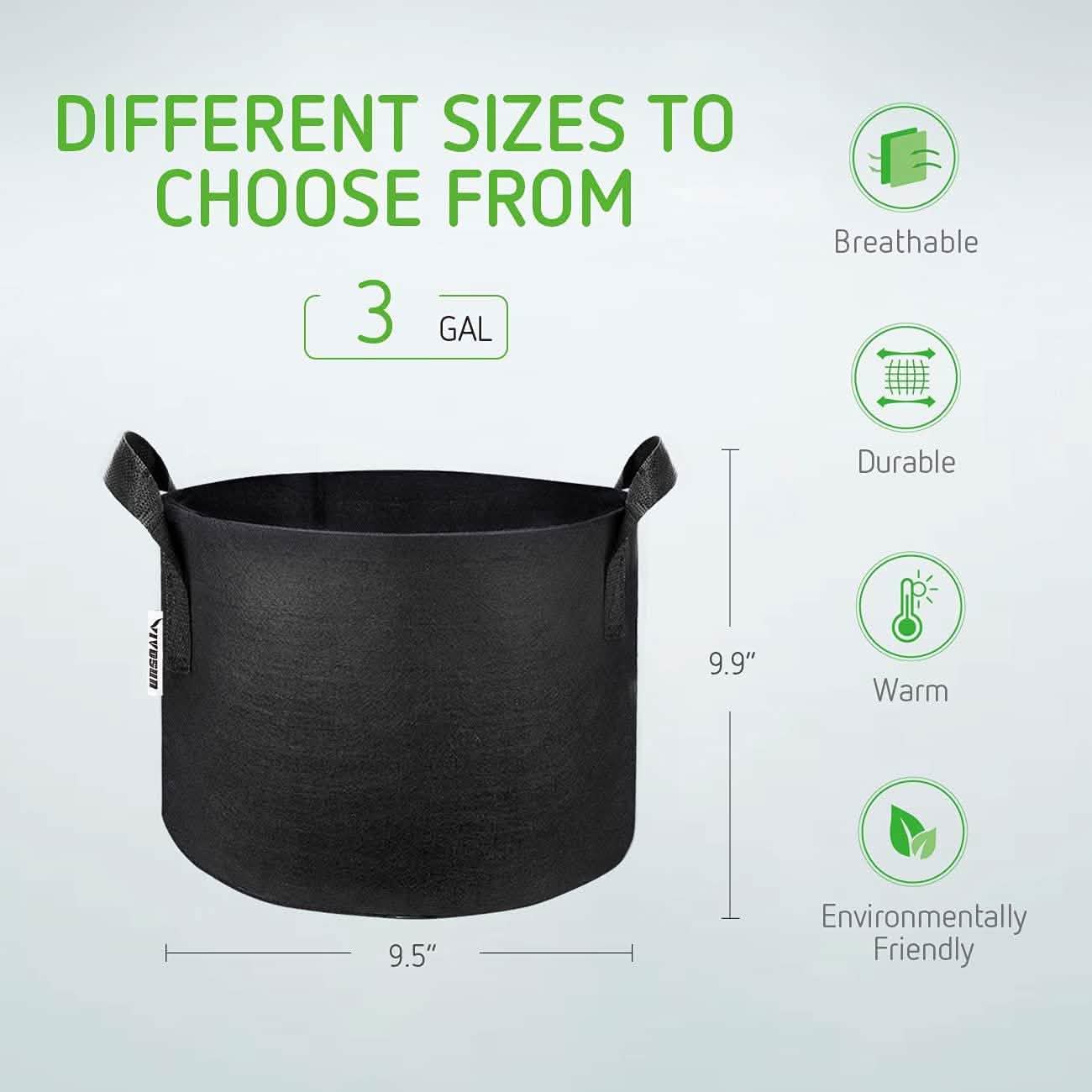 5-Pack Plant Grow Bags – 300g Nonwoven Fabric, Reinforced Handles