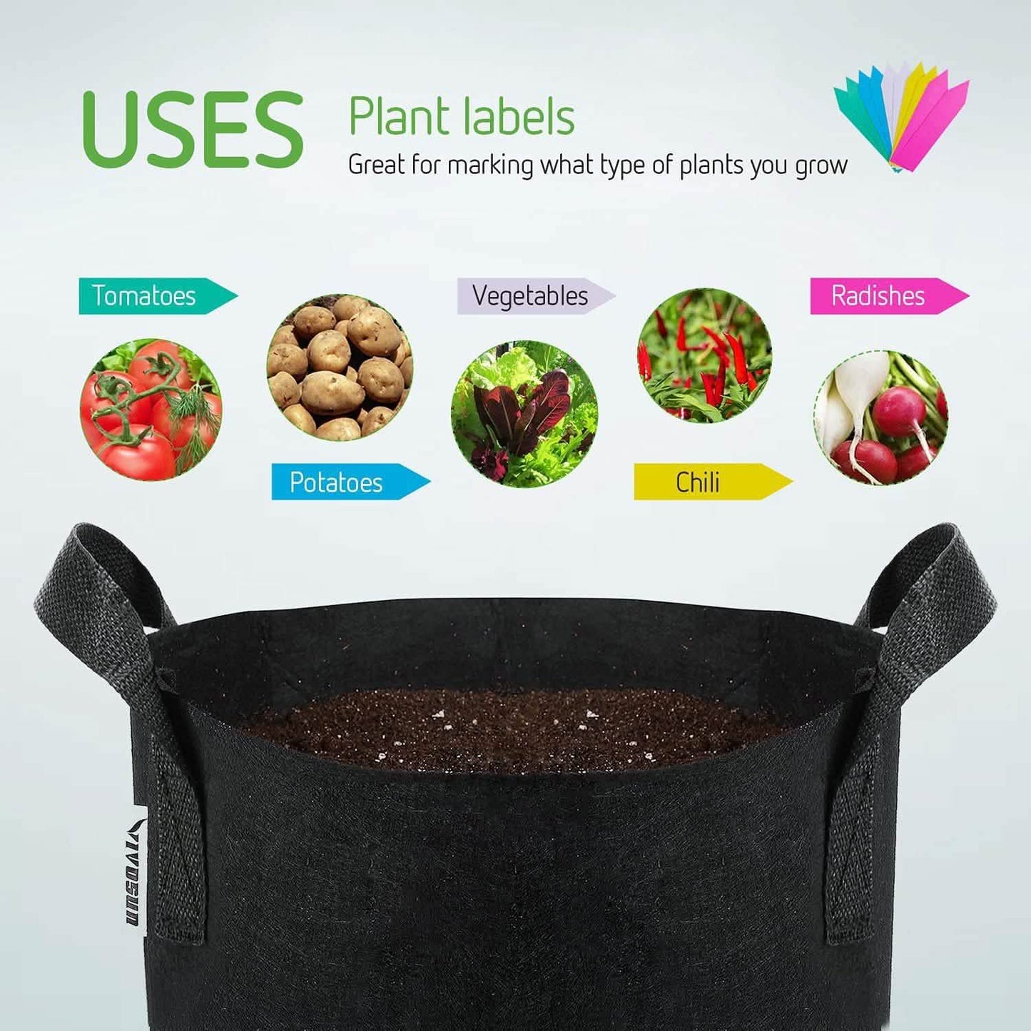 5-Pack Plant Grow Bags – 300g Nonwoven Fabric, Reinforced Handles