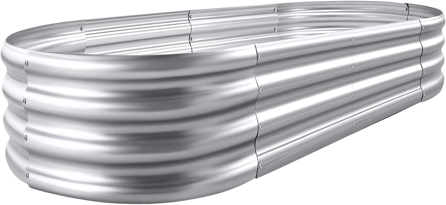 8×4×1 Ft Galvanized Raised Garden Bed Kit，Raised Garden Boxes Outdoor, Oval Metal Raised Garden Beds for Vegetables
