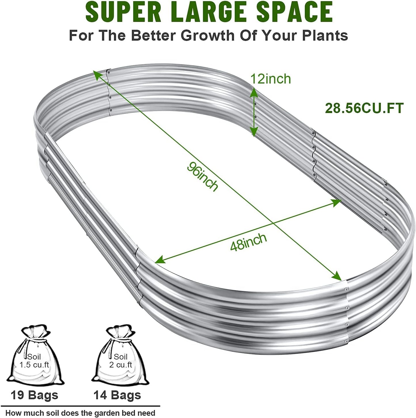 8×4×1 Ft Galvanized Raised Garden Bed Kit，Raised Garden Boxes Outdoor, Oval Metal Raised Garden Beds for Vegetables