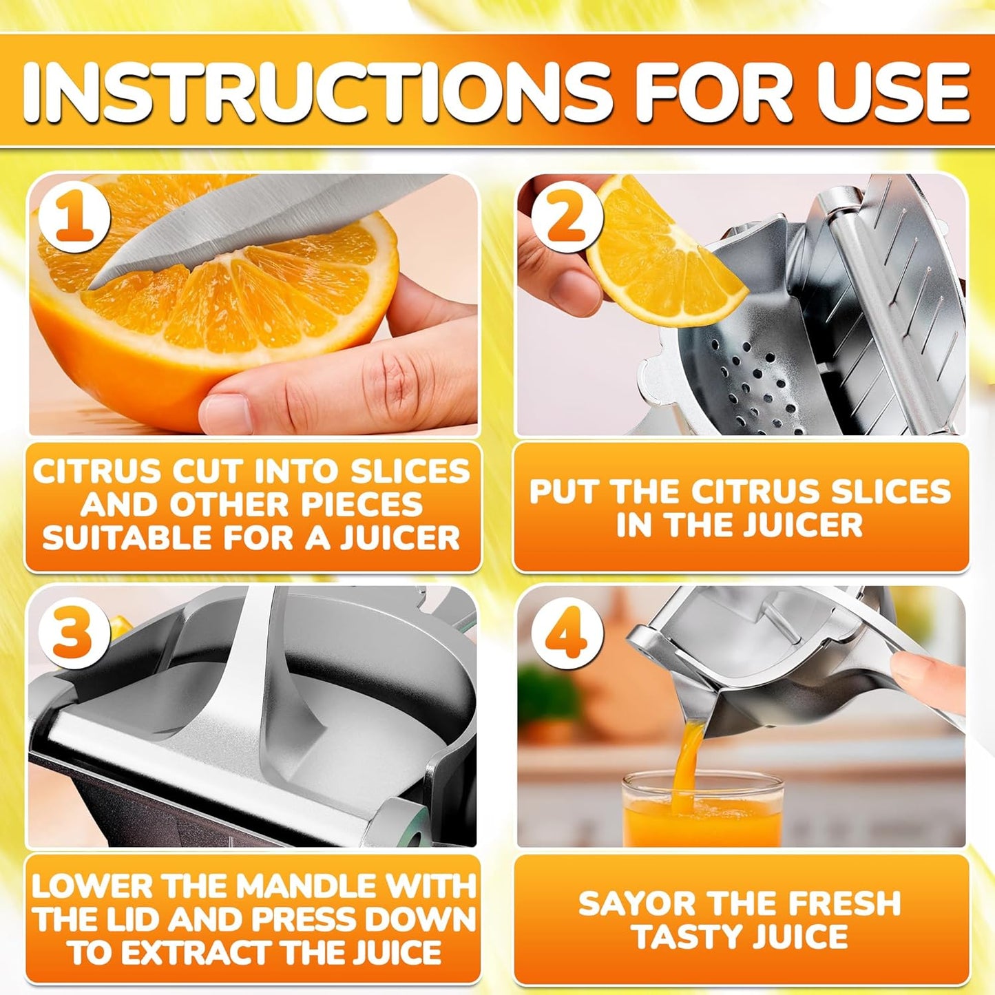 Manual Juicer Hand Press with Ergonomic Heavy Duty Handle – Pour Spout for Mess-Free Pouring, Aluminum Alloy Hand Juicer Squeezer | 0.6 L Bowl – Juice Press for Orange, Lime & 4Th of July Lemonade