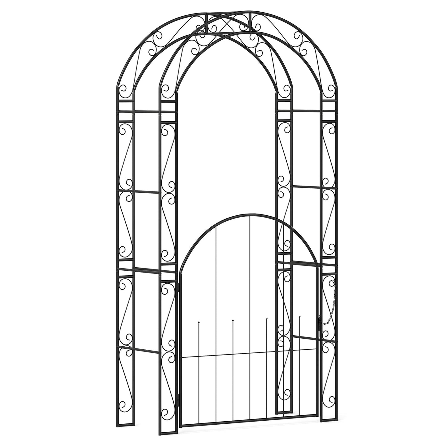 Metal Garden Arch Arbor with Gate – 84 Inch Tall Climbing Trellis for Outdoor Gardens