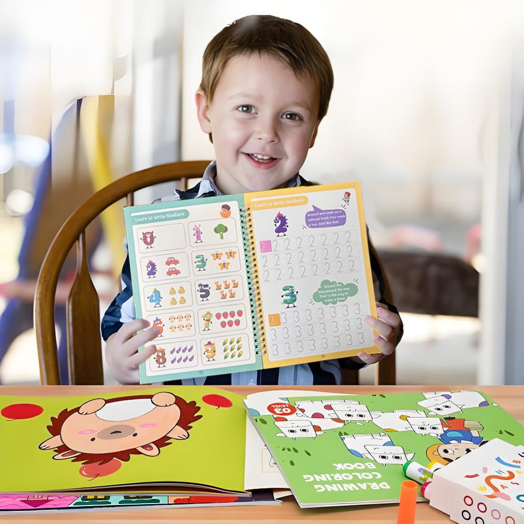 Magic Grooved Writing Practice for Kids Ages 3-8, Reusable Handwriting Practice Books, Preschool Writing Books with Disappearing Ink