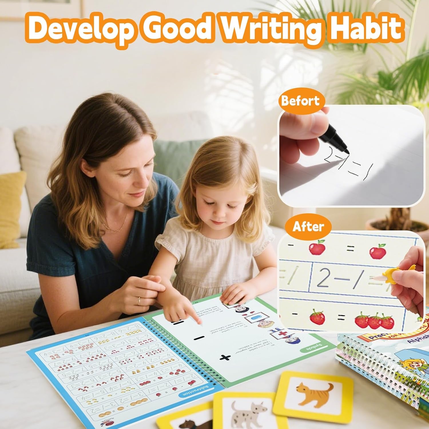 Magic Grooved Writing Practice for Kids Ages 3-8, Reusable Handwriting Practice Books, Preschool Writing Books with Disappearing Ink