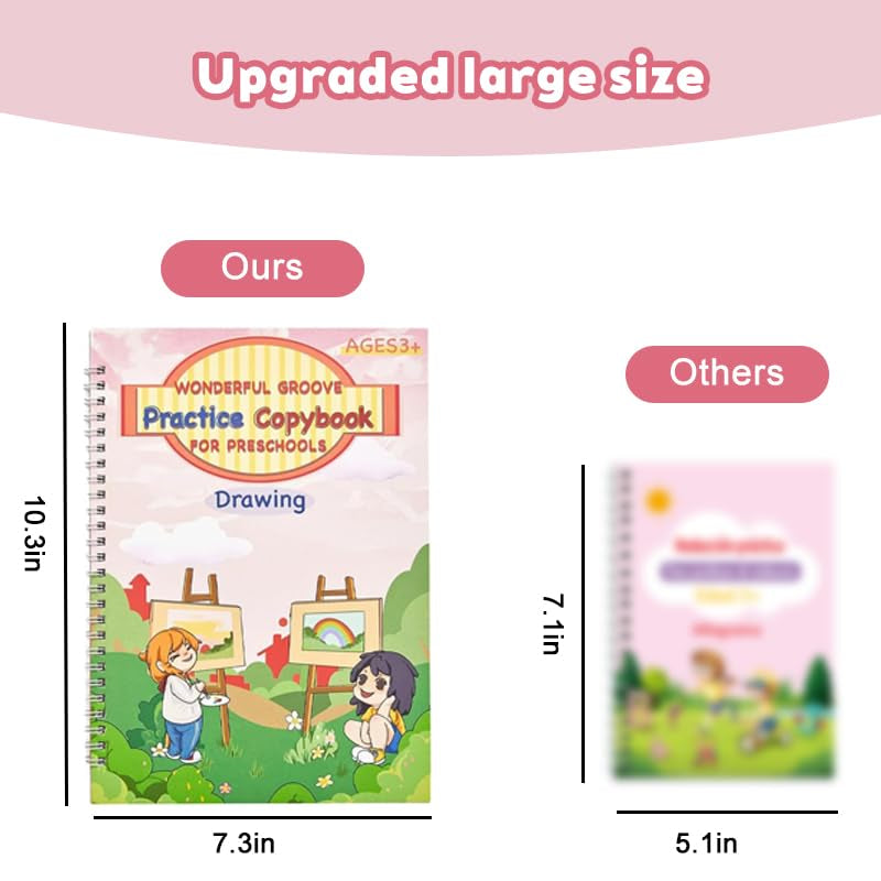 Magic Grooved Writing Practice for Kids Ages 3-8, Reusable Handwriting Practice Books, Preschool Writing Books with Disappearing Ink