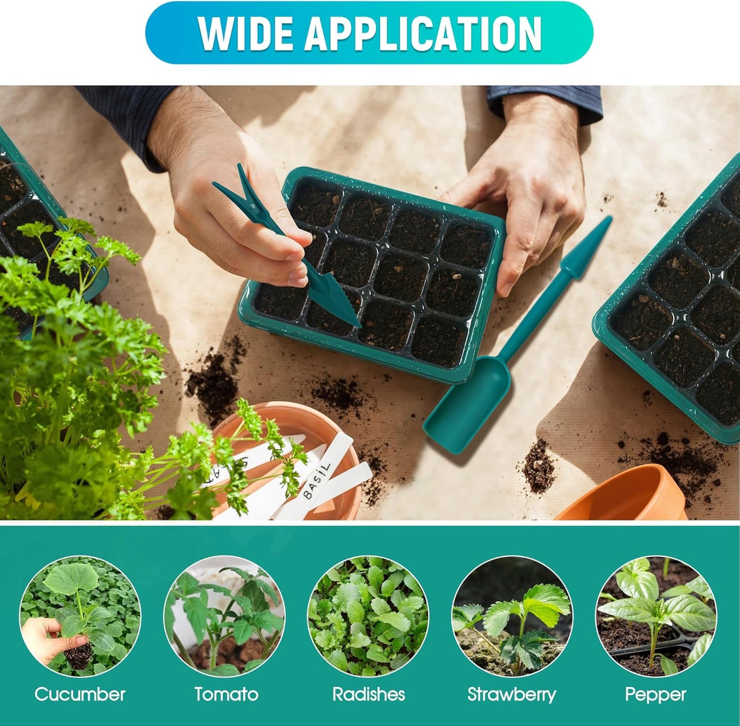 USB Powered 12-Set Seed Starter Tray with Grow Light, Seed Starting Trays Kits with Timing Controller Adjustable Humidity Domes Heightened Lids(12-Cells per Tray)
