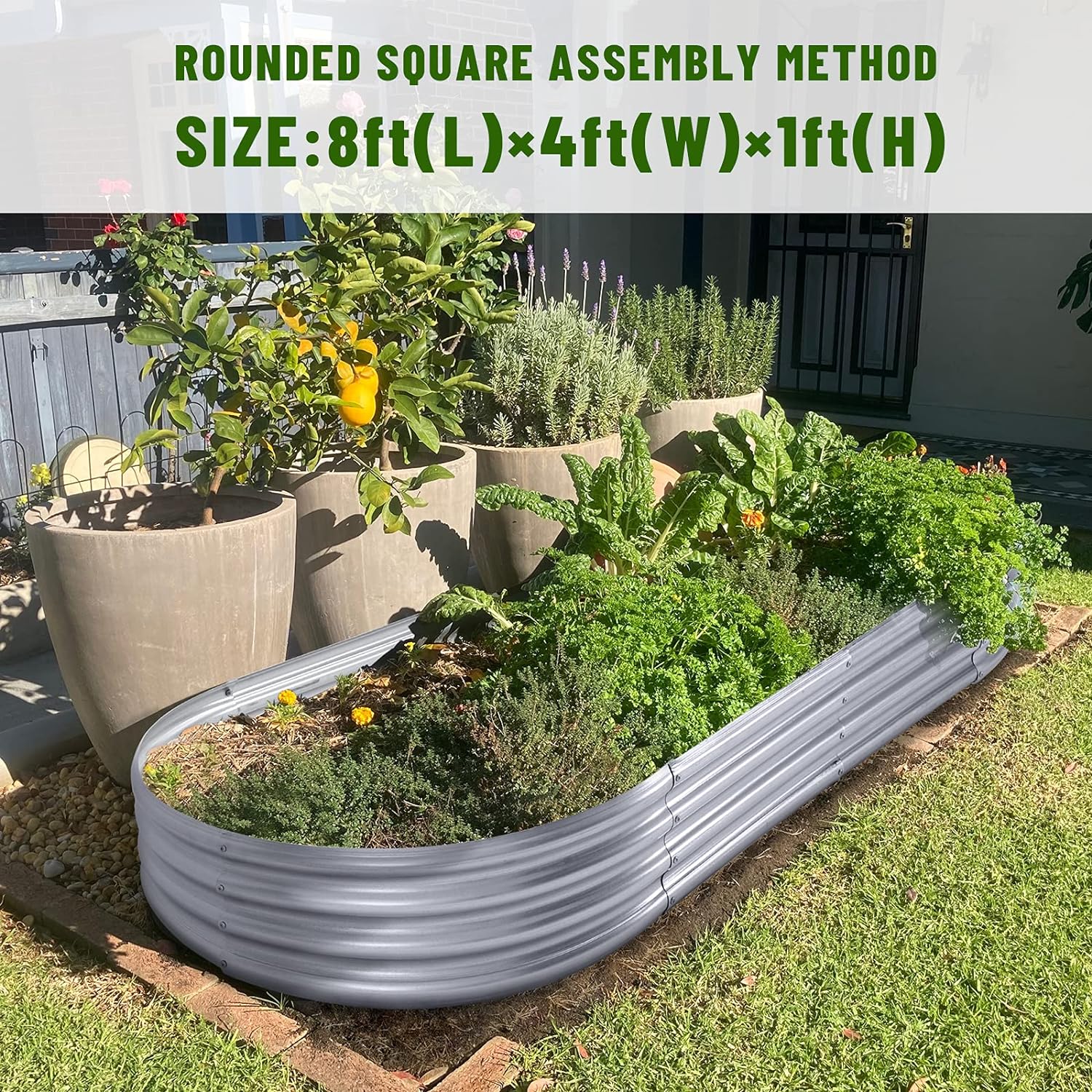 8×4×1 Ft Galvanized Raised Garden Bed Kit，Raised Garden Boxes Outdoor, Oval Metal Raised Garden Beds for Vegetables