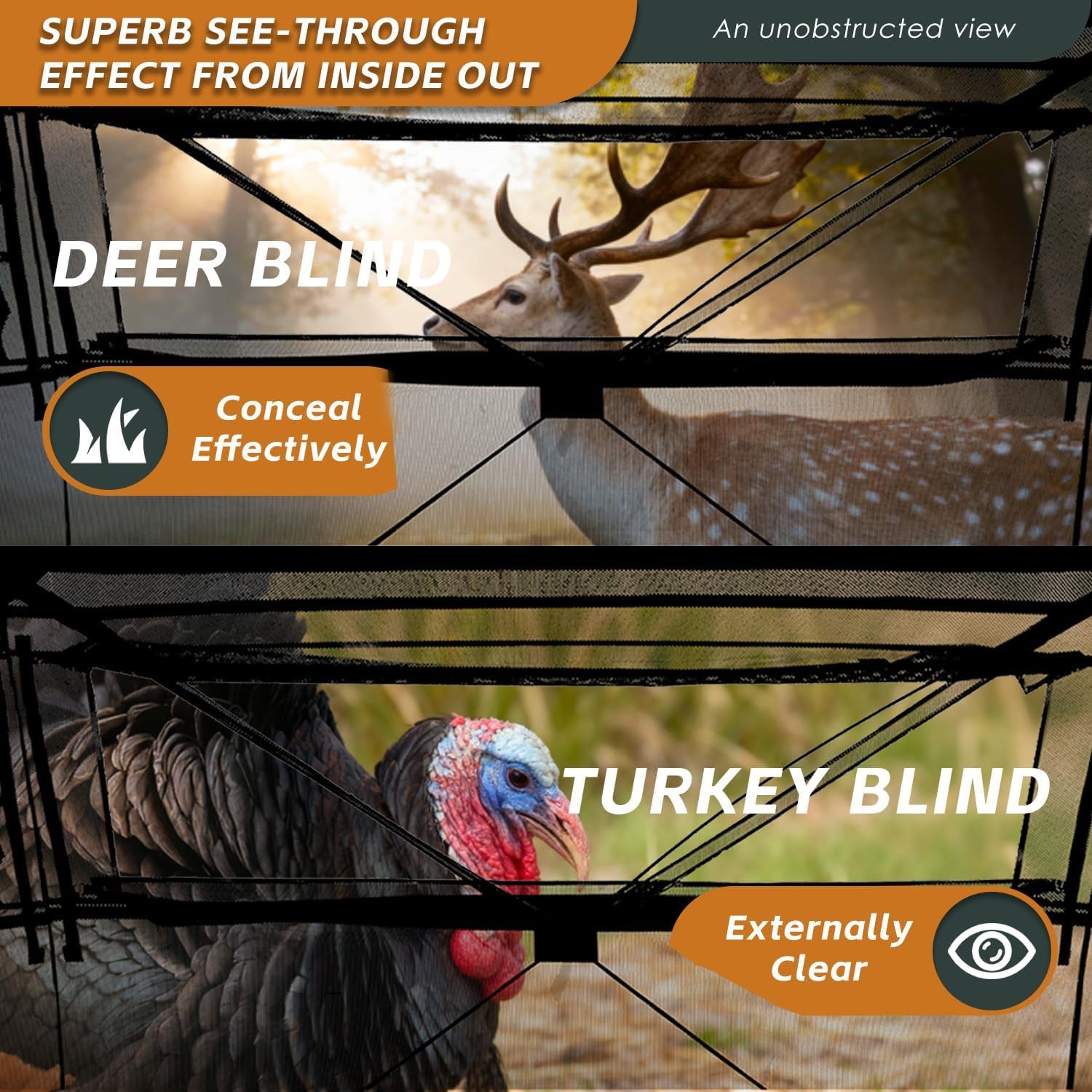 Hunting Blind with Floor Mat, 360 Degree See through Ground Blind with Carrying Bag, 2/3/4 Person Pop up Camouflage Tent Portable Concealed Shelter