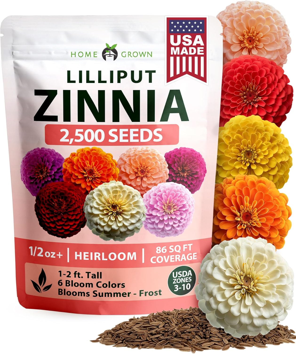 Zinnia Lilliput Mix Flower Seeds for Planting Spring 2026 – 2500 Seeds (2G) Zinnia Elegans – Colorful Zinnia Seed Mix for Garden Beds, Containers & Cut Flowers, Easy Grow Zinnia Seeds