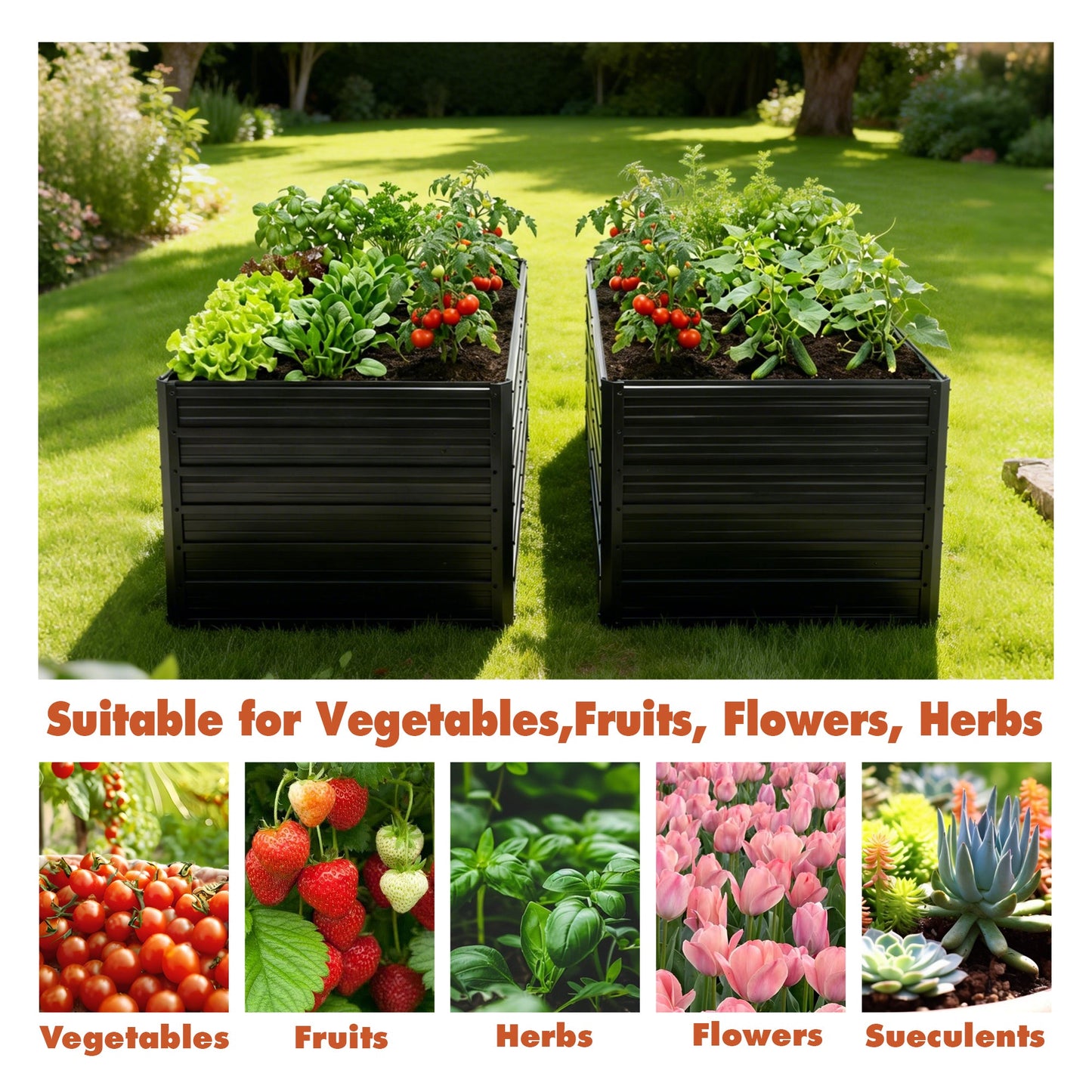 2-Pack Metal Raised Garden Bed Kit – 8×4×2 FT Galvanized Steel Planter Boxes