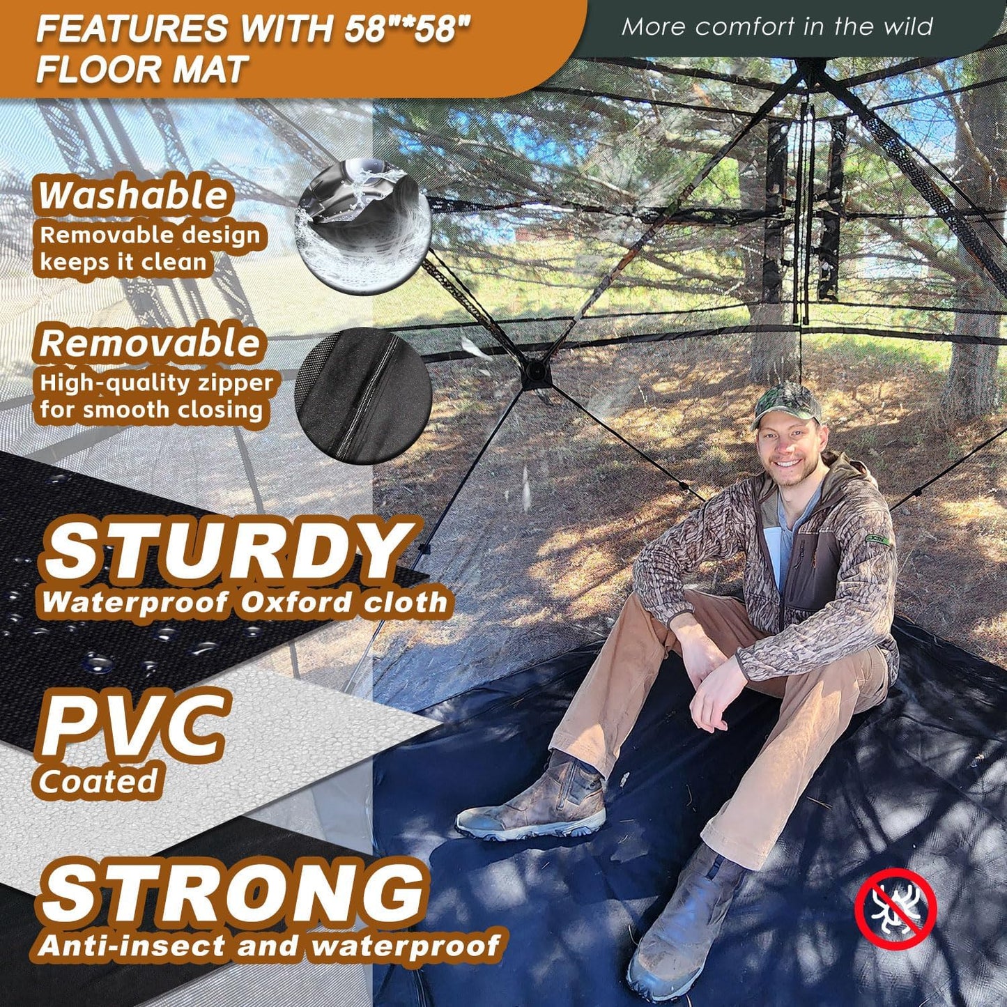 Hunting Blind with Floor Mat, 360 Degree See through Ground Blind with Carrying Bag, 2/3/4 Person Pop up Camouflage Tent Portable Concealed Shelter